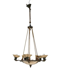 French Art Deco Alabaster Chandelier, 1930s